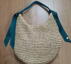 美品☆unbillion カシュカシュ☆グログランリボン付カゴバッグ☆トート