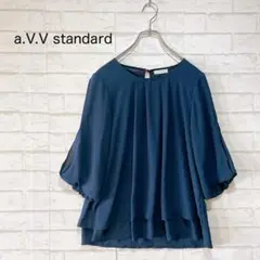 a.v.v. きれいめシフォンブラウス（L）ネイビー 七分袖 フレアシルエット