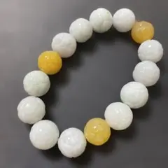 大粒蓮の花彫刻翡翠天然石ブレスレット