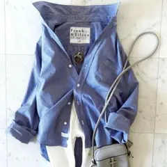 美品 フランクアンドアイリーン ギンガムチェックシャツ 洗える XS ネイビー
