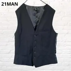 9844 21MAN ベスト ジレ ノースリーブジャケット 黒 S オフィス古着