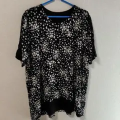 黒と白のハート柄 半袖チュニック ＬＬサイズ