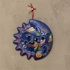 メキシコ スペイン 月と太陽 壁掛けプラーク 陶器製 インテリア