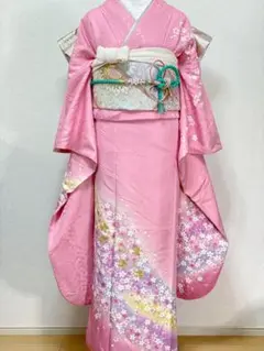 振袖セット 綺麗なピンクの舞桜 金駒刺繍 暈し染め 正絹