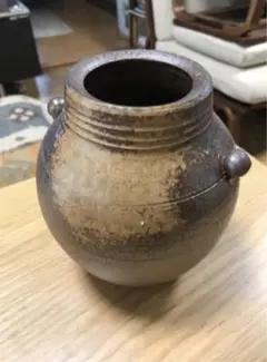 備前焼名工　幸崎達彦　落雁窯　還元焼成自然灰釉美逸品丸壺花器 備前焼名工 幸崎達彦 落雁窯 還元焼成自然灰釉美逸品丸壺花器