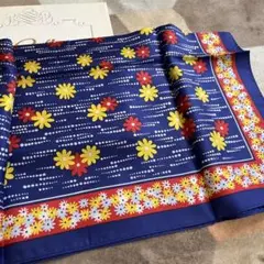 花柄シルクスカーフ ネイビー