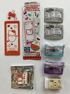 サンリオグッズセット （カセットテープチャーム、しおり、消しゴム、キーホルダー）
