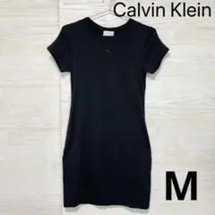 カルバンクライン ワンピース M ミニ 半袖 レディース ロゴ シンプル 黒