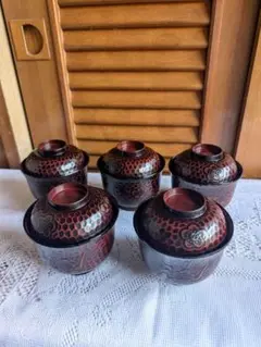 山中漆器　梅柄　蓋付きおわん　外箱付き　未使用　美品