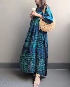 カフタンワンピース　ワンピース　タイダイ　ポケット付き　マタニティワンピース