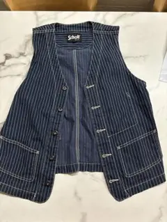Schott ストライプ ベスト ネイビー