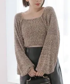ヘザー　モクモクニットプルーオーバー　ショート丈　秋服　ブラウン