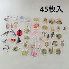 シール ステッカー 花 サボテン 植物 動物 鳥 虫 45枚入