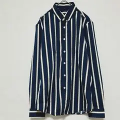 メンズ　長袖シャツ ネイビー　ホワイト　ストライプ