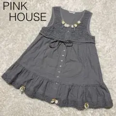 B2078【PINK HOUSE】チュニック フラワーモチーフ付き ノースリーブ