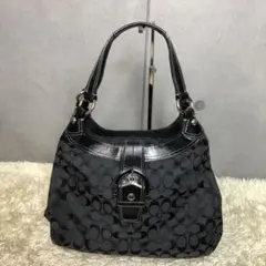 コーチ キャンバス レザー ワンショルダーバッグ 総柄 黒 肩掛け