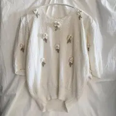 vintage⌇white flower knit