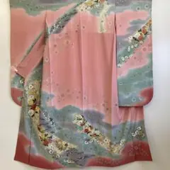 【マ】190d 着物 振袖 刺繍 金彩 鳥・花文様