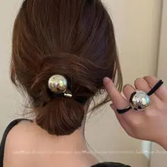 ヘアゴム,ゴールド１個,金色,玉,丸型,艶あり,直径約３センチ,Loves