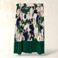 【SHEIN／シーイン】ロングプリーツスカート　2XL　大きいサイズ　緑系　総柄