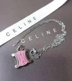 【正規 美品】CELINE ビッグピンクマカダム柄トリオンフ/ネックレスチェーン