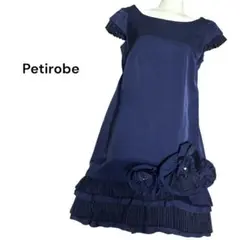 Petirobe ネイビー フリル花ワンピース