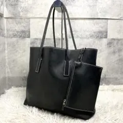 希少✨プラダ レザートートバッグ 三角ロゴ ステッチ 肩掛け A4◎ ブラック