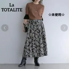 【未使用】ラトータリテ　フラワープリントグログランスカート　ブラック系　38