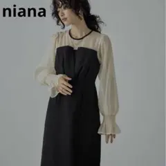 niana ビスチェ風ボリュームスリーブシフォンワンピース　ワンピース　ブラック