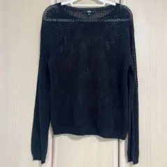 UNIQLO メッシュクルーネックセーター L ブラック