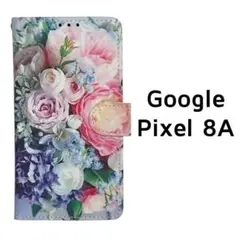 Google Pixel8a 手帳ケース 水色 花柄
