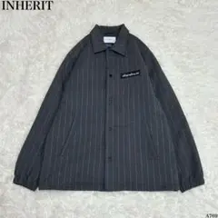 [美品] インヘリット コーチジャケット L ストライプ 厚手 ボア グレー