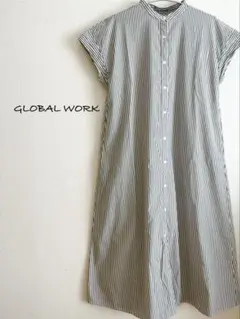 GLOBAL WORK ストライプ 半袖シャツ　Aラインワンピース　ロング