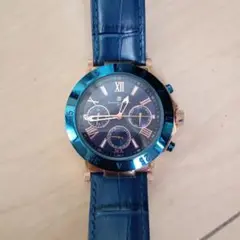 Salvatore Marra Italy 青いレザーバンド クロノグラフ腕時計