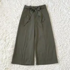 Alma Design ワイドパンツ ガウチョパンツ L リボンベルト カーキ