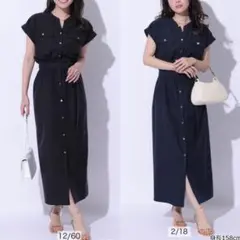 新品 金釦 ワークワンピース 紺 黒