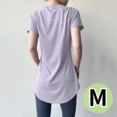 【最終セール】ヨガウェア パープル M 体型カバー Tシャツ ピラティストップス