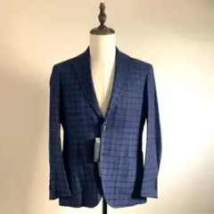 【未使用タグ付き】HILTON 毛×麻　リングヂャケット　チェック　青×黒