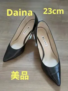 【美品】Diana黒トクロコ型押しレザー パンプスポインテッドトゥ 23cm♡♡