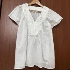 シンプリシテェ　コットンリネンフリルブラウス
