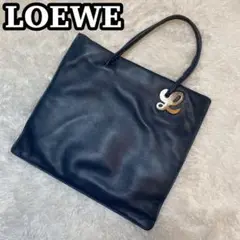ロエベ トートバッグ アナグラム ロゴ金具 ナッパレザー ゴールド金具 ブルー