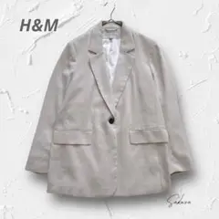 □4636【H&M】テーラードジャケット シングル 通勤 くすみグレー M