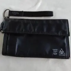 PORTER ブラック 三つ折り財布 ストラップ付き　日本製