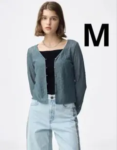 GU レースカーディガン　ブルー　レディース　M