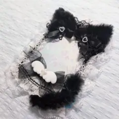 A6 硬質デコケース 黒猫 猫耳 黒 白 羽 ハートチェーンつき
