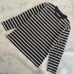 UNIQLO メンズ ボーダーT (レギュラー・長袖 ) ネイビー×ホワイト M