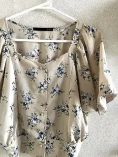 ★へザー　Heather 花柄 半袖ブラウス ベージュ