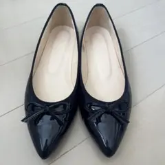 Ginza Kanematsu エナメル フラットシューズ23.5cm ネイビー