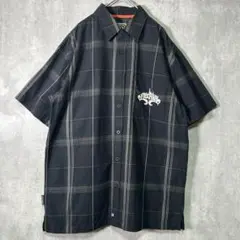 FREAKY 半袖 シャツ 刺繍ロゴ チェック 黒 00s コットン L Y2K