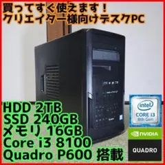 【クリエイター向けデスクPC】Core i3 Quadro 16GB SSD搭載
